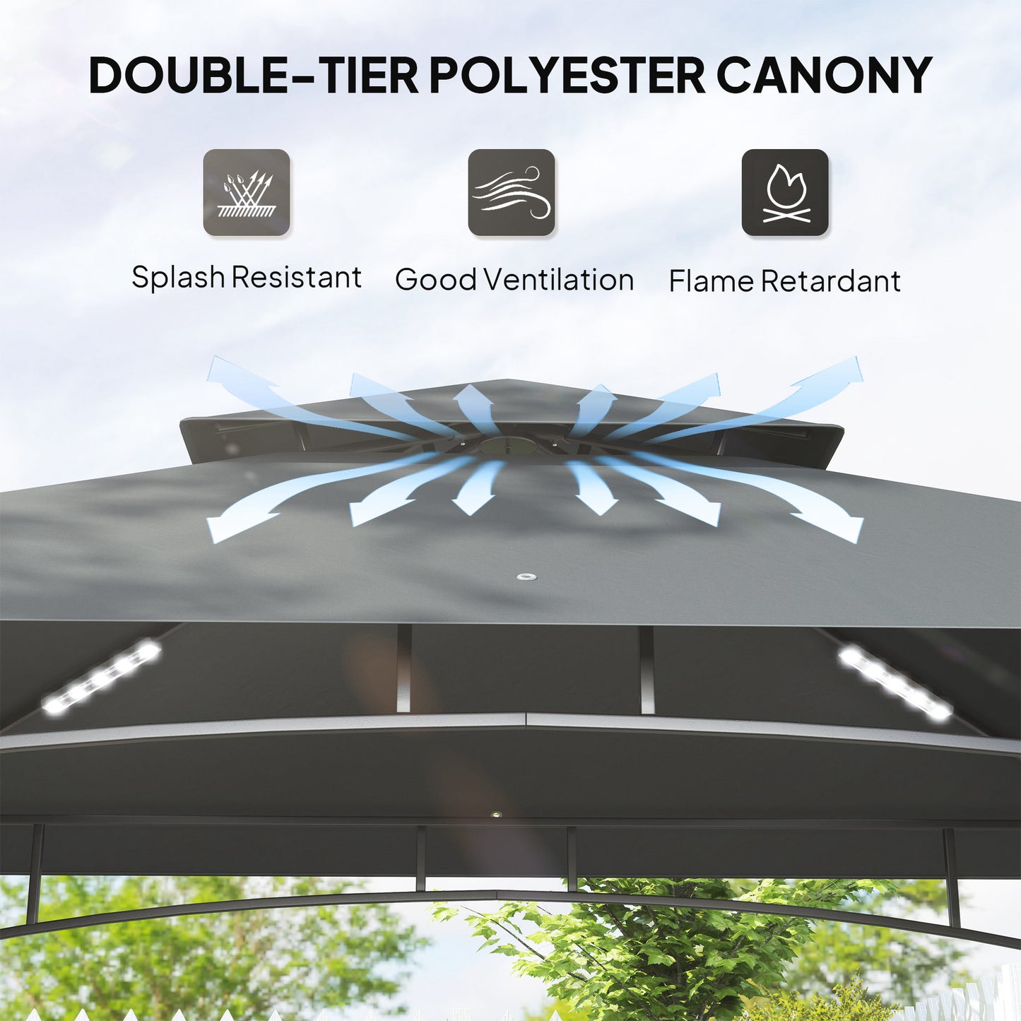 8' x 5' Grill Gazebo, Double Tiered Outdoor BBQ Shelter, Dark Grey