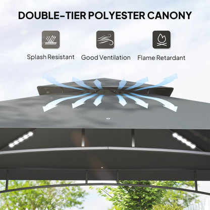 8' x 5' Grill Gazebo, Double Tiered Outdoor BBQ Shelter, Dark Grey