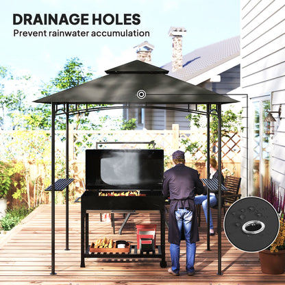 8' x 5' Grill Gazebo, Double Tiered Outdoor BBQ Shelter, Dark Grey