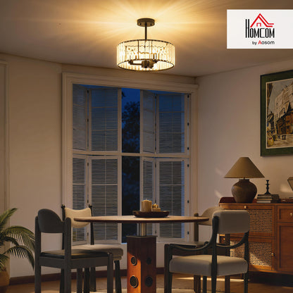 Semi Flush Mount Modern Crystal Chandelier Ceiling Light, Black
