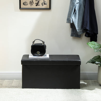 Storage Ottoman Bench, 89L PU Leather Folding Foot Rest, Black
