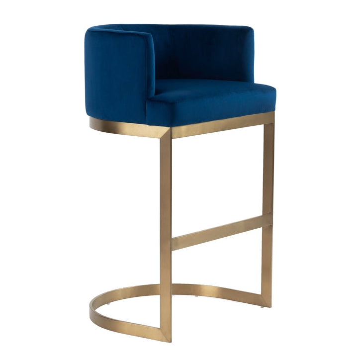 Lasco Bar Stool – Navy Blue - Brushed Brass Base