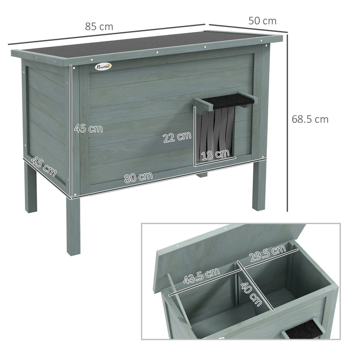 Outdoor Cat House Wooden Insulated with Removable Floor, Waterproof Openable Roof - Charcoal Grey