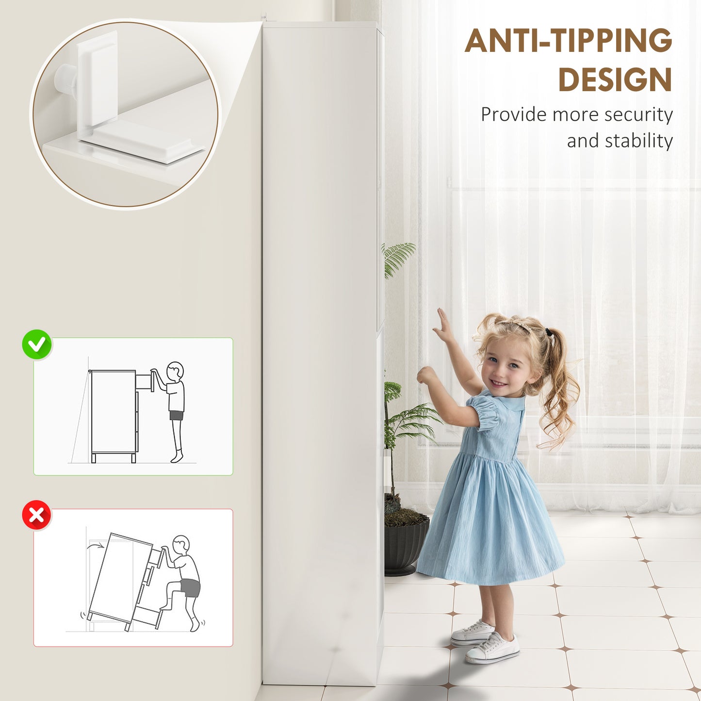 kleankin Tall Bathroom Cabinet with Mirror, High Gloss White