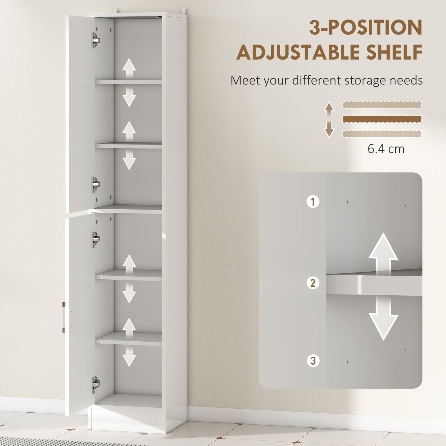 kleankin Tall Bathroom Cabinet with Mirror, High Gloss White