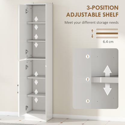 kleankin Tall Bathroom Cabinet with Mirror, High Gloss White