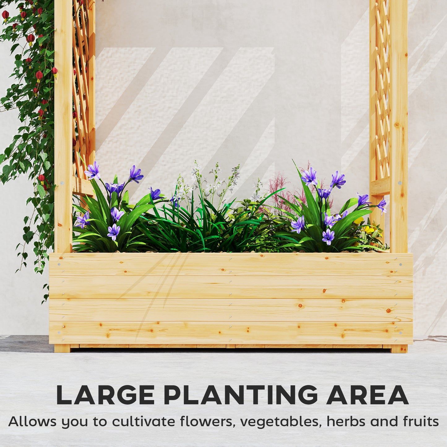 Raised Bed for Garden with Trellis, 110 x 44 x 113 cm, Natural