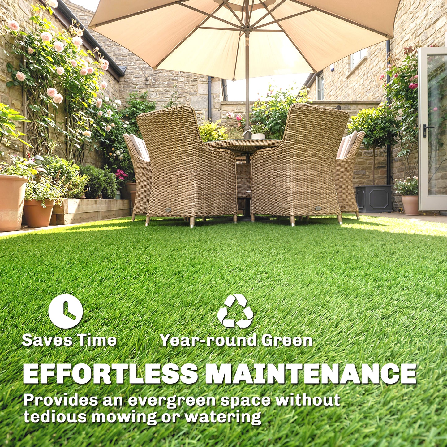 2pcs Artificial Grass Turf with Self-draining 1m x 4m Green