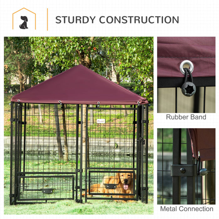 Dog Kennel with Rotating Bowl Holders, Cover, Outdoor Dog Run