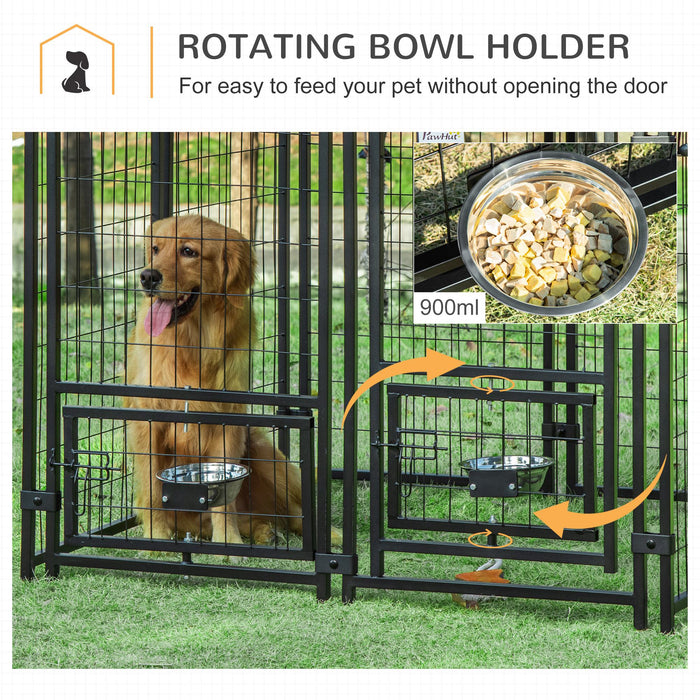 Dog Kennel with Rotating Bowl Holders, Cover, Outdoor Dog Run