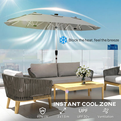 3 m Double-Sided Garden Parasol with Solar Lights, Grey