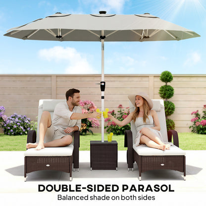 3 m Double-Sided Garden Parasol with Solar Lights, Grey