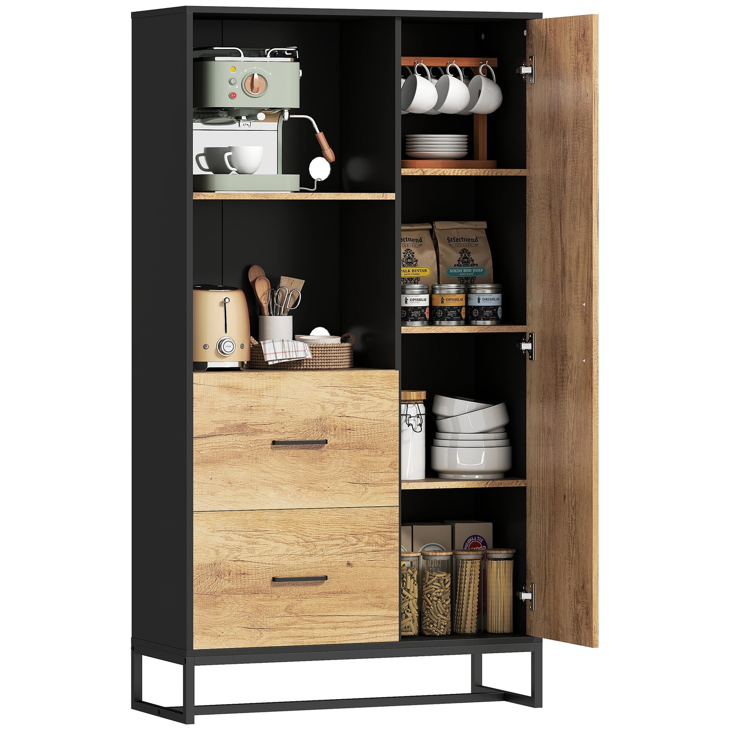 Kitchen Storage Cabinet, Pantry Cupboard with Shelves, Drawers