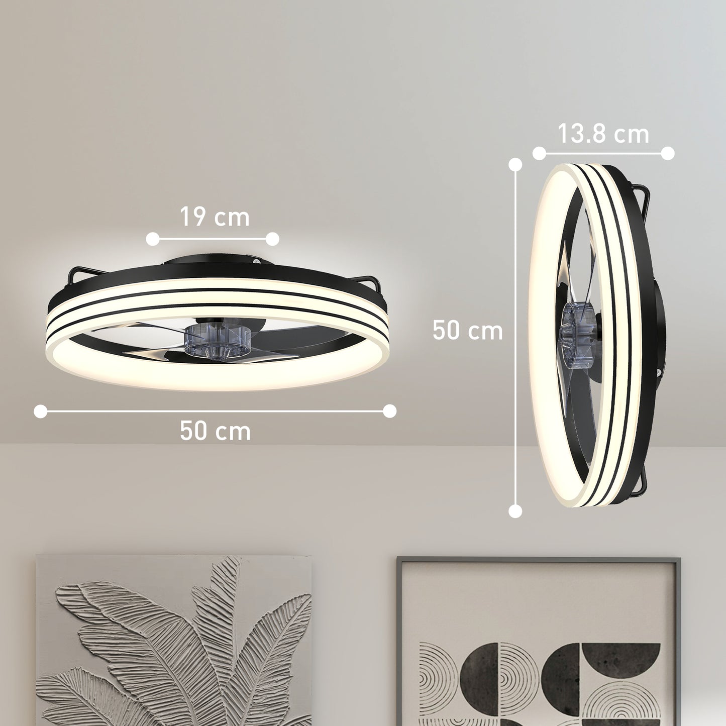 Ceiling Fan with Light and & App Control, 6 Speed, 50 cm, Black
