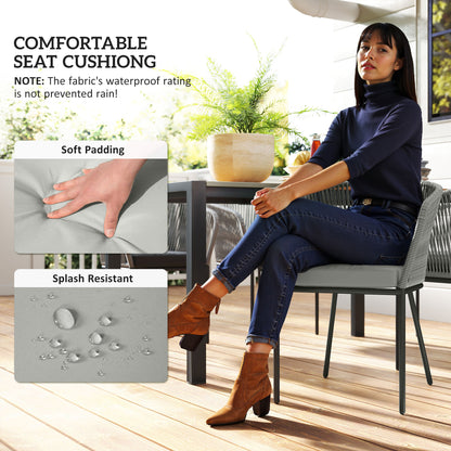 6 Seater Rattan Dining Set with Acacia Wood Table Top Seat Cushions