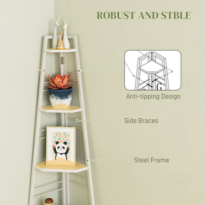 5-Tier Corner Shelf, Shelving Unit with Adjustable Feet, White