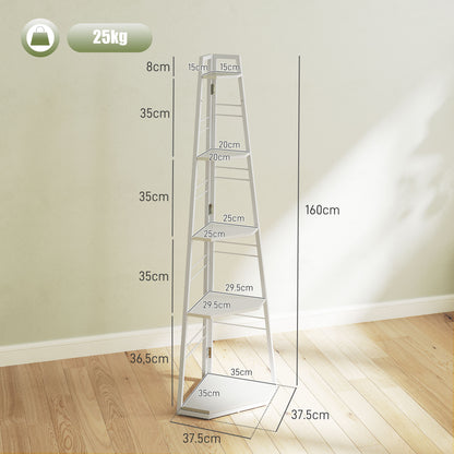 5-Tier Corner Shelf, Shelving Unit with Adjustable Feet, White