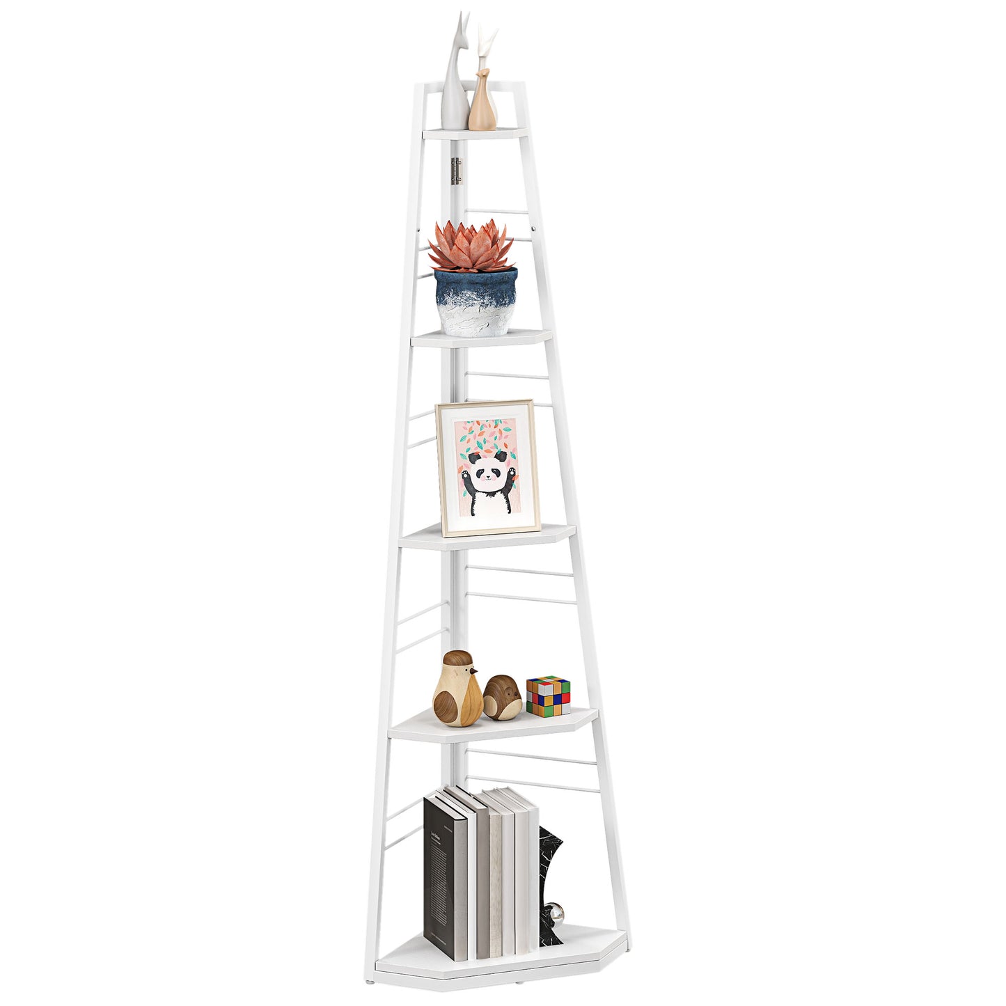 5-Tier Corner Shelf, Shelving Unit with Adjustable Feet, White