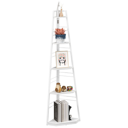 5-Tier Corner Shelf, Shelving Unit with Adjustable Feet, White