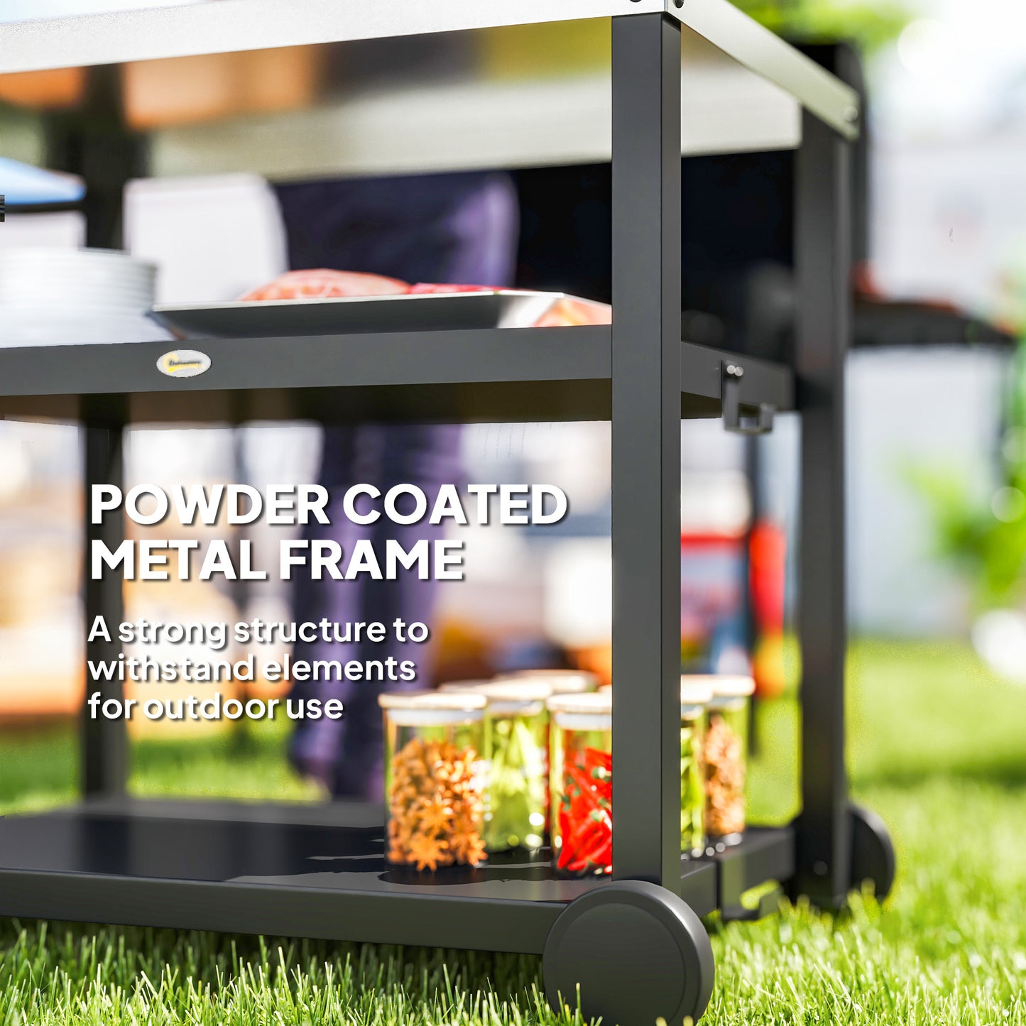 Outdoor BBQ Table with 2-Tier Shelf, Outdoor Kitchen, Charcoal Grey