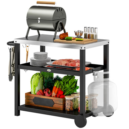 Outdoor BBQ Table with 2-Tier Shelf, Outdoor Kitchen, Charcoal Grey