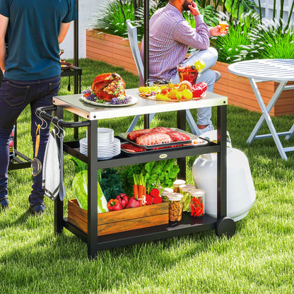 Outdoor BBQ Table with 2-Tier Shelf, Outdoor Kitchen, Charcoal Grey