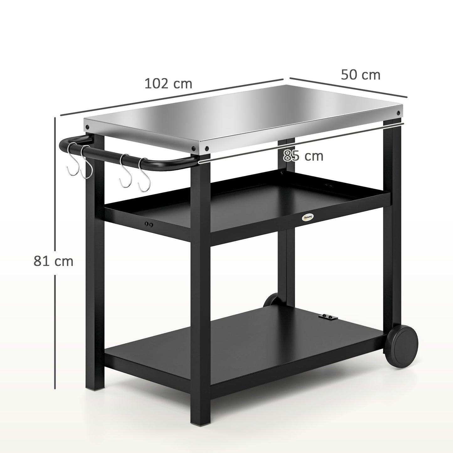 Outdoor BBQ Table with 2-Tier Shelf, Outdoor Kitchen, Charcoal Grey