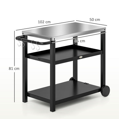 Outdoor BBQ Table with 2-Tier Shelf, Outdoor Kitchen, Charcoal Grey