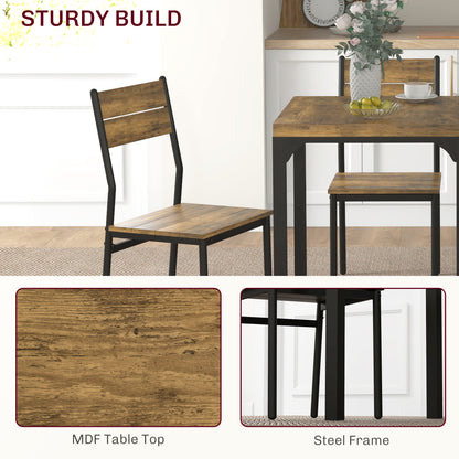 3 Pcs Compact Dining Table 2 Chairs Set Rustic Brown