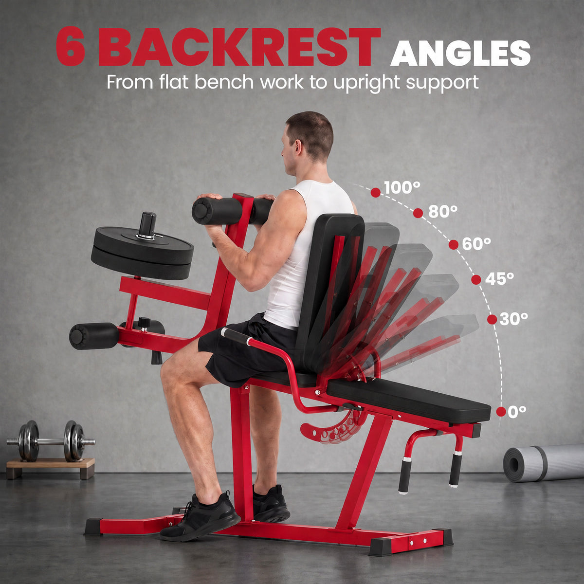 3-in-1 Adjustable Weight Bench with Leg Extension and Curl - Red