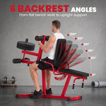 3-in-1 Adjustable Weight Bench with Leg Extension and Curl - Red
