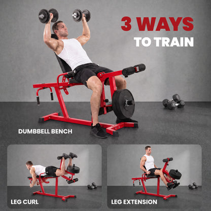3-in-1 Adjustable Weight Bench with Leg Extension and Curl - Red