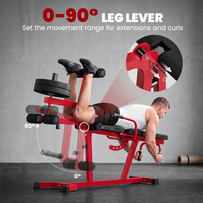 3-in-1 Adjustable Weight Bench with Leg Extension and Curl - Red