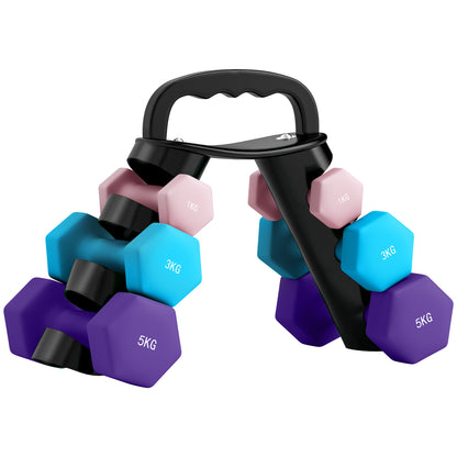 Complete weight set: This dumbbell set includes three pairs of weights – 1kg, 3kg and 5kg – great for boosting strength and fitness. Special dumbbell rack