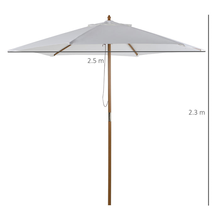 2.5m Patio Umbrella, Wood Garden Parasol, Sun Shade with 6 Ribs and Top Vent for Outdoor, White