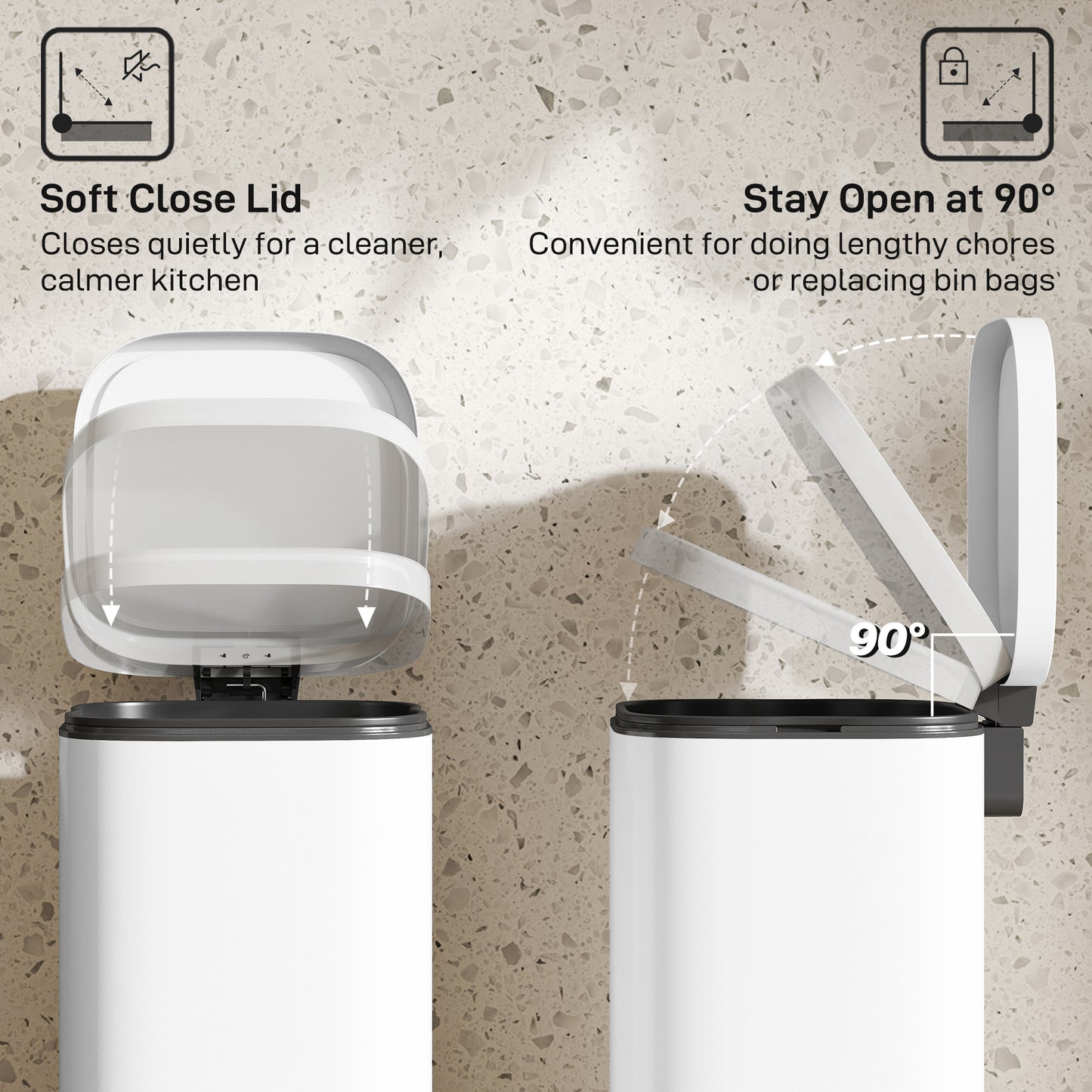 30L Kitchen Bin, Pedal Bin with Lid, Removable Inner Bucket, White