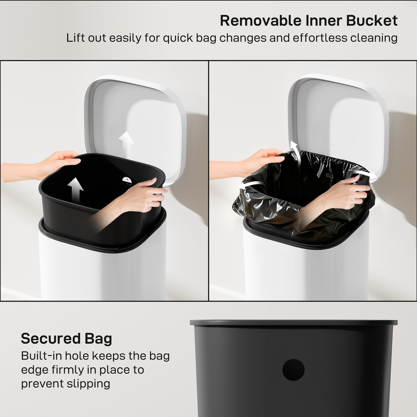 30L Kitchen Bin, Pedal Bin with Lid, Removable Inner Bucket, White