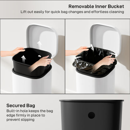 30L Kitchen Bin, Pedal Bin with Lid, Removable Inner Bucket, White