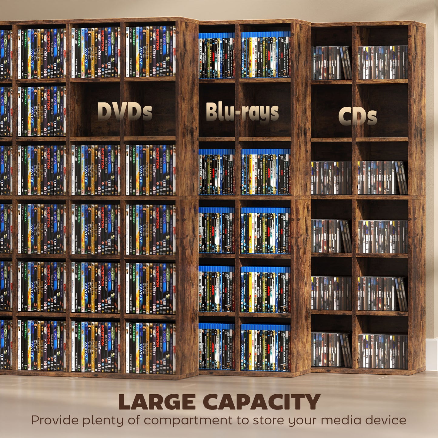 DVD CD Media Storage Rack, Video Display Unit, Rustic Brown