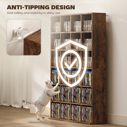 DVD CD Media Storage Rack, Video Display Unit, Rustic Brown