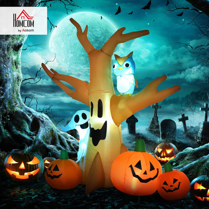 Halloween Inflatable Tree Ghost 3 Pumpkins Owl Lighted 4 LED for Lawn