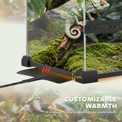 24L Glass Terrarium, Reptile Vivarium with Stone Background, Black