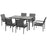 7 Pieces Garden Dining Set w/ Glass Top Dining Table, Outdoor Table and 6 Armchairs w/ Breathable Mesh Fabric Seats and Backrest