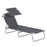 Reclining Chair Sun Lounger Folding Lounger Seat with Sun Shade Awning Beach Garden Outdoor Patio Recliner Adjustable (Grey)