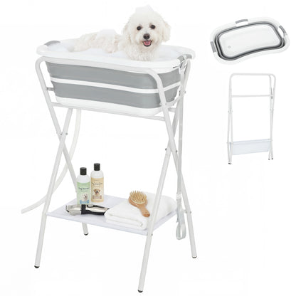27L Dog Bath Tub Foldable Pet Bathtub with Stand Grey