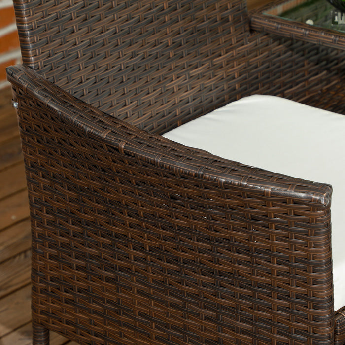 Two-Seat Rattan Chair, with Middle Table - Brown