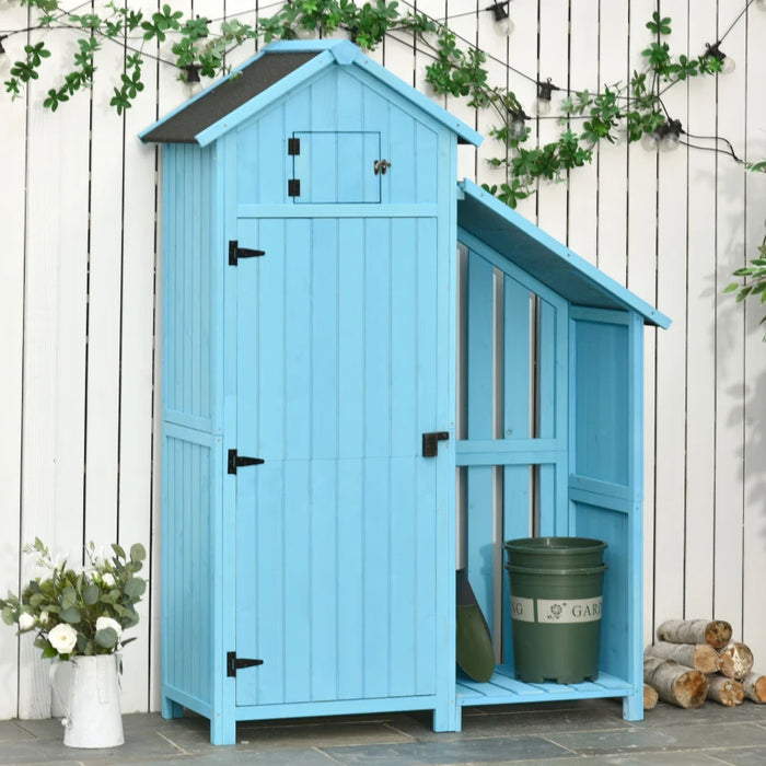 Garden Shed Wooden Firewood House Storage Cabinet Waterproof Asphalt Roof Tool Organizer with Lockable Door, 180 x 130 x 55 cm