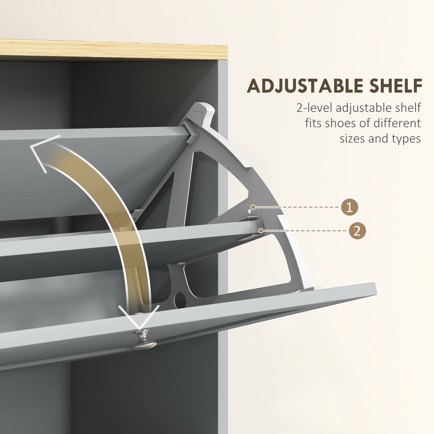 Narrow Shoe Cabinet with 3 Flip Drawers for 18 Pairs of Shoes Grey