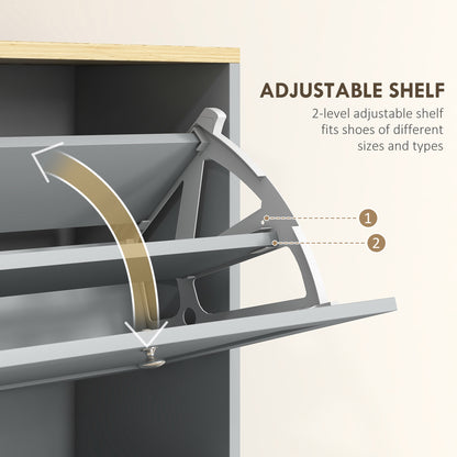 Narrow Shoe Cabinet with 3 Flip Drawers for 18 Pairs of Shoes Grey