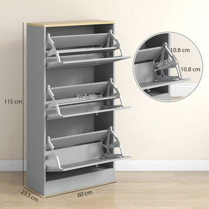 Narrow Shoe Cabinet with 3 Flip Drawers for 18 Pairs of Shoes Grey